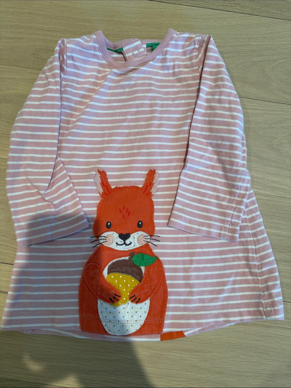 Mini Boden Pink & White Striped Dress with Orange Squirrel Applique